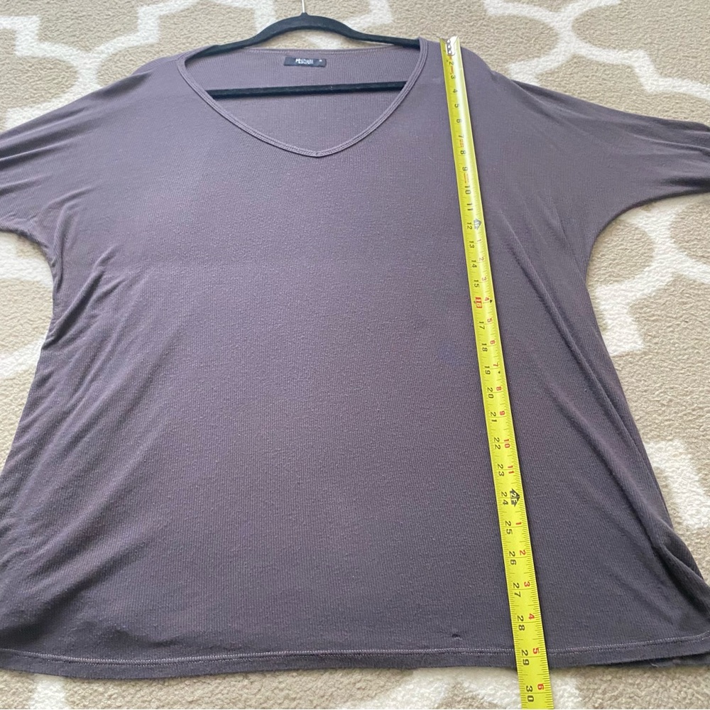 Michael Lauren brown v neck micro ribbed quarter sleeve oversized top medium - Picture 8 of 8